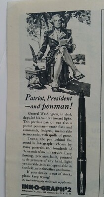 1944 Ink-o-graph fountain pen George Washington Patriot president Penman ad