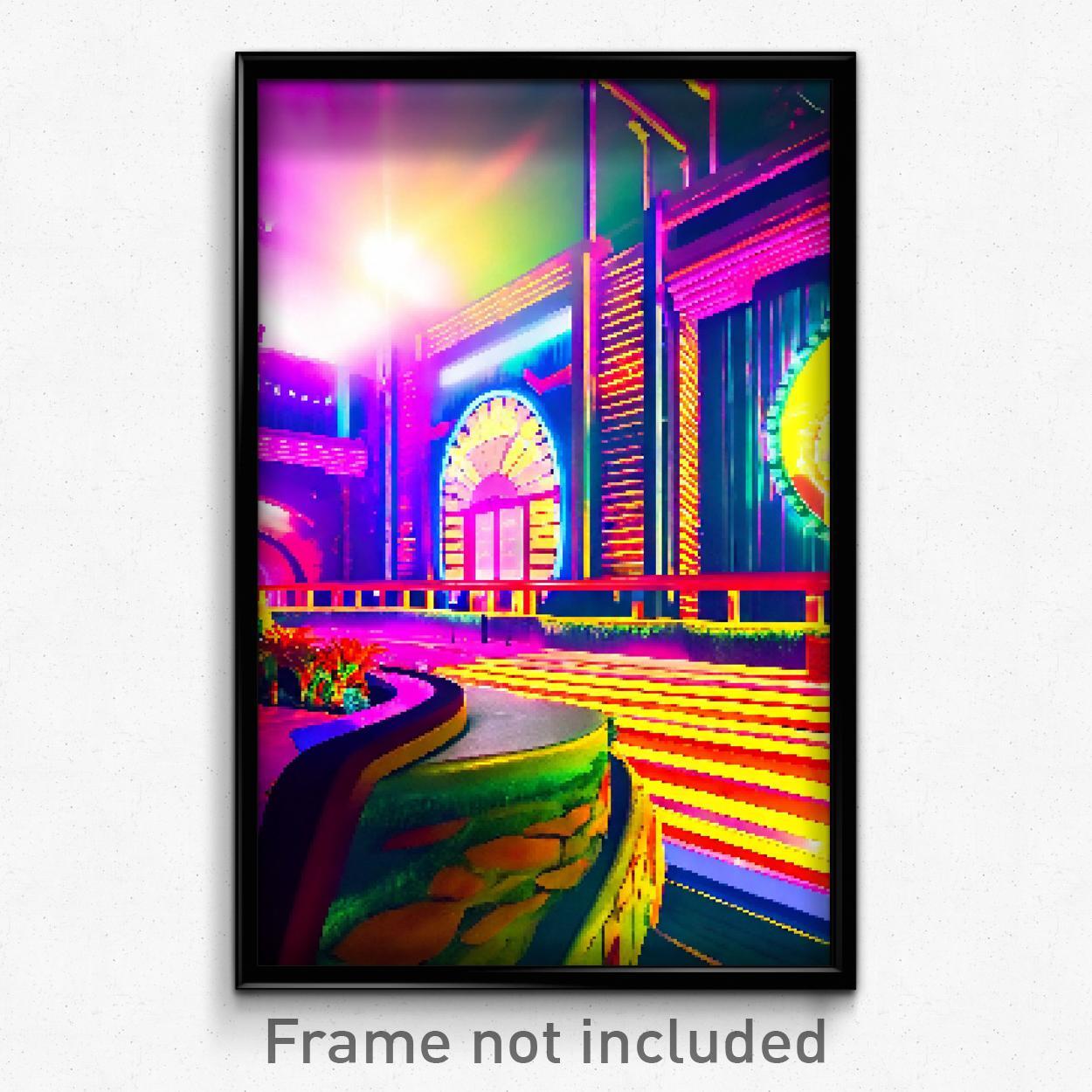 8 Bit Pixel Art Poster - Psychedelic Video Game Exotic Landscape Print