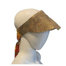 ETRO Womens Straw Cap Visor Hat with Silk Scarf NEW