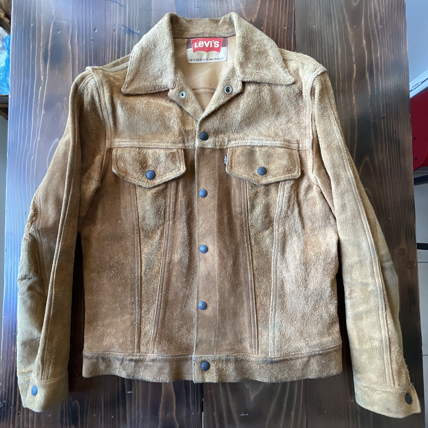 Vintage Levi's Big E Split Cowhide Suede Leather Trucker Jacket 60s Brown  Sz S/M | eBay