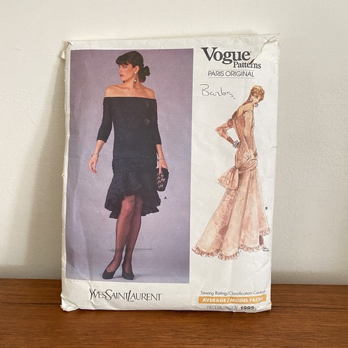 VINTAGE Vogue YSL #1995 OFF Shoulder EVENING Ruffle FLARE Dress SEWING Pattern - Picture 1 of 15