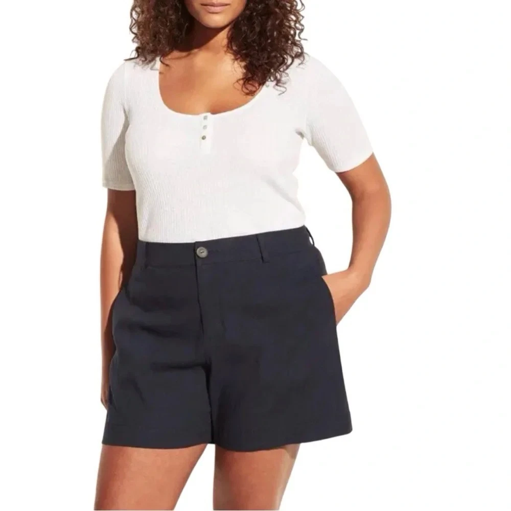 Vince Womens Shorts Size 20 Navy Blue Stretch Linen High Rise 6" Inseam New
