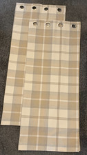 DUNELM Highland Check Eyelet Curtains Pair Lined Natural Beige Grey 117 x 137 cm