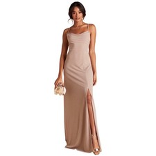 Birdy Grey Ash Dress Taupe Large Cowl Neck Maxi Bridesmaid Dress NWT
