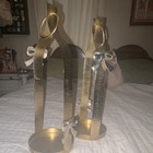 Set of 2 Metal hanging or  standing Candle Holders Gold/Silver brass silver bows — photo 1