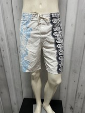 Boardshorts Uomo Beach Swim Shorts Sundek Tropical Floral Bianco Blu Long Tg. M