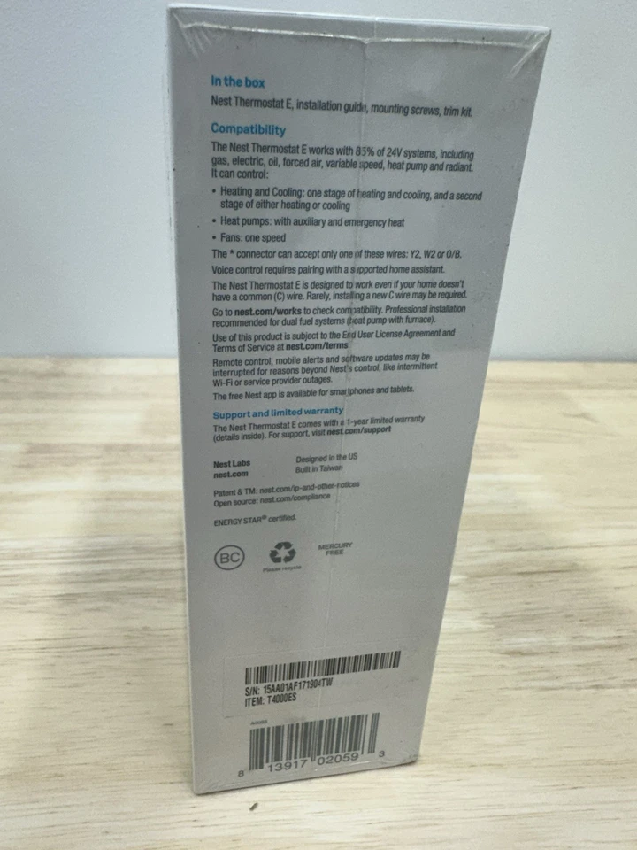 Google Nest Thermostat E - T4000ES Smart Thermostat White • NEW Sealed Box - Image 3 of 3