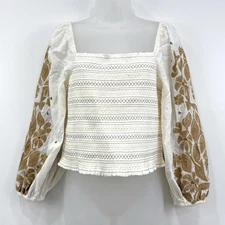Anthropologie Smocked Embroidered Top Women's PM NWT Boho Fairy Romantic Hippie