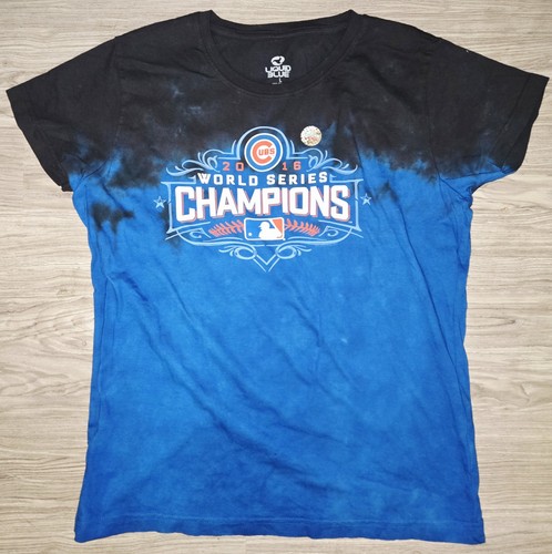 CAMISETA AZUL LÍQUIDO CHICAGO CUBS WOLD SERIES CHAMPIONS 2016 JUVENIL TALLA L NUEVA SIN USAR - Imagen 1 de 4