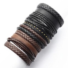 10 Pcs/set Handmade Weave Charm Wrap Leather Mens Bracelets for Women Bangles Fe