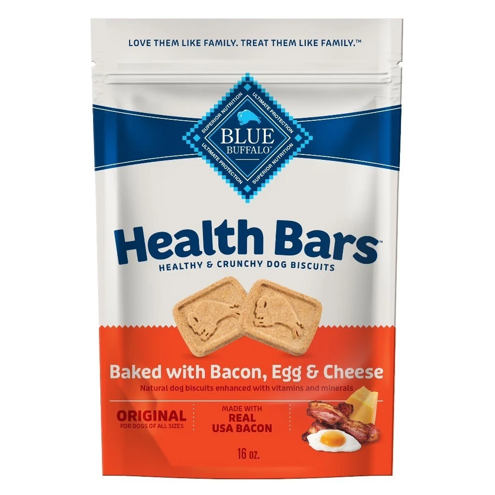 Health Bars Crunchy Dog Biscuits, Oven-Baked, Bacon, Egg & Cheese, 16-oz Bag