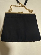 Vtg 90s Black Fabric LIZ CLAIBORNE Gold Chain...