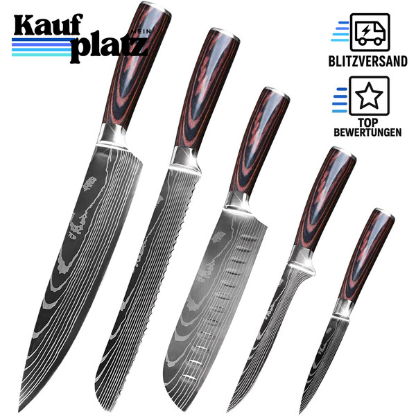 Messerset 5-Tlg Profi KüChenmesser Set Carbon Edelstahl Ergonomischer Griff-image