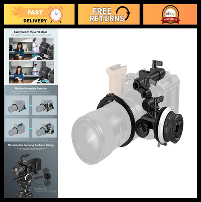 Mini Follow Focus with A/B Stops, 15mm Rod Clamp & Snap-on Gear Ring for DSLRs/M