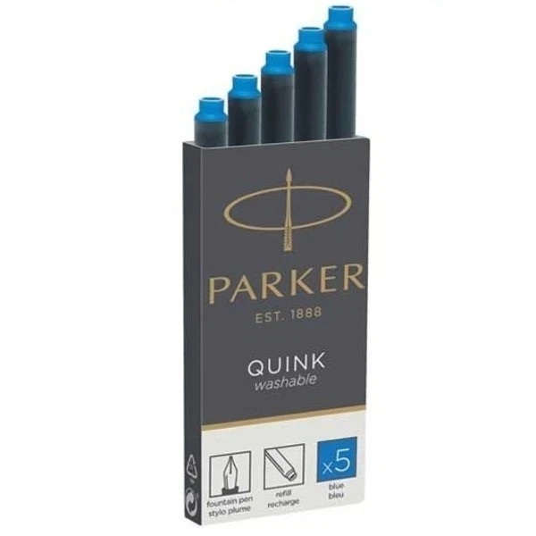 Parker Quink Washable Blue Ink Cartridges Fountain Pen Refills x 5 Cartridges x2