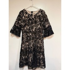 Dark Romantic Dress Women XL Floral Lace Bell Sleeve Overlay Knee Cocktail Event