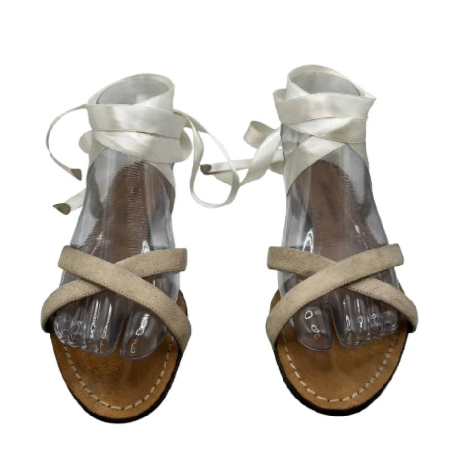 Dolce & Gabbana Women's Satin & Suede Lace-Up Ivory Sandals Size 7 (EU 37) - image 3 of 4