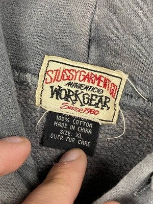 Vintage Stussy Garment Workgear Hoodie Faded 90s Men Size XL Gray