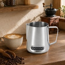 600ml Stainless Steel Milk Jug with Thermometer Frother Coffee Latte Cup Pitcher