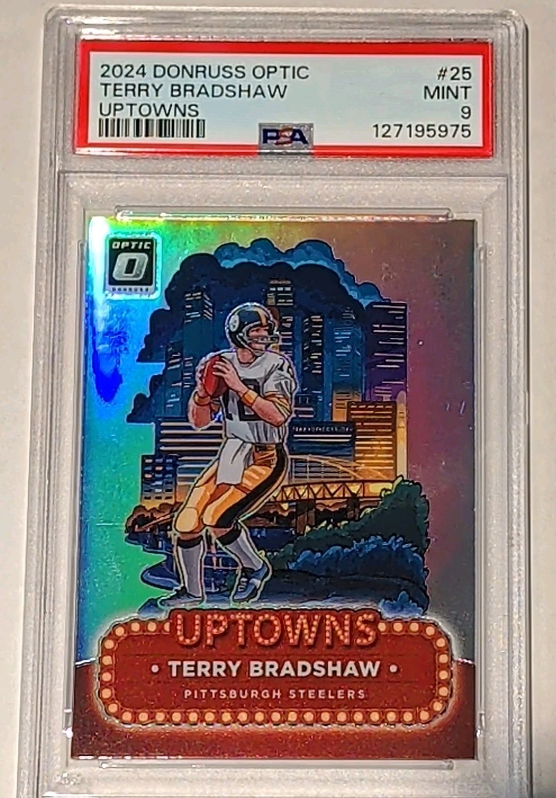 2024 Donruss Optic Terry Bradshaw Uptowns PSA 9 Mint HOF Steelers #25