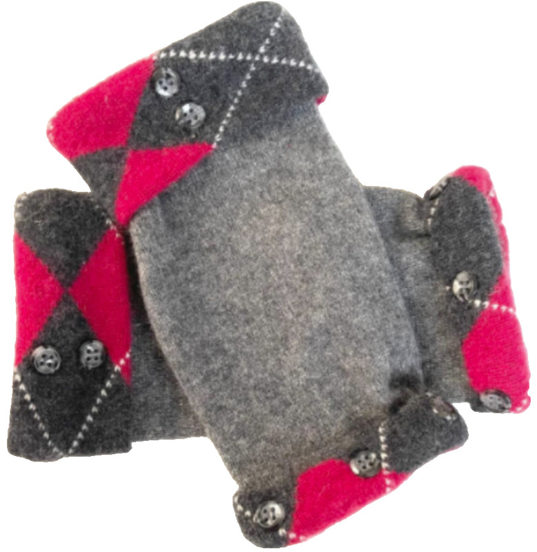 FINGERLESS GLOVES GRAY BLACK RED 100% CASHMERE ONE SIZE S M L ARM WARMERS CUFFS