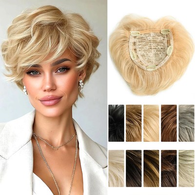 6 Inch Natural Curly Short Pixie Synthetic Hair Topper for Thinning Hair Pieces