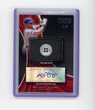 2009 Topps Unique Michael Young #UBA-MY2 Game-Used Button Patch Auto /6