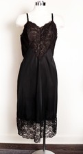 Vanity Fair black lace full dress slip SIZE 36 vintage lingerie 1950's 1960s