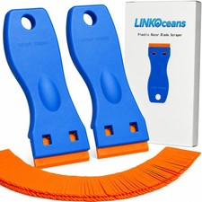 2PCS Plastic Razor Blade Scrapers with 100 Blades &ndash; Safe Adhesive Remover for...