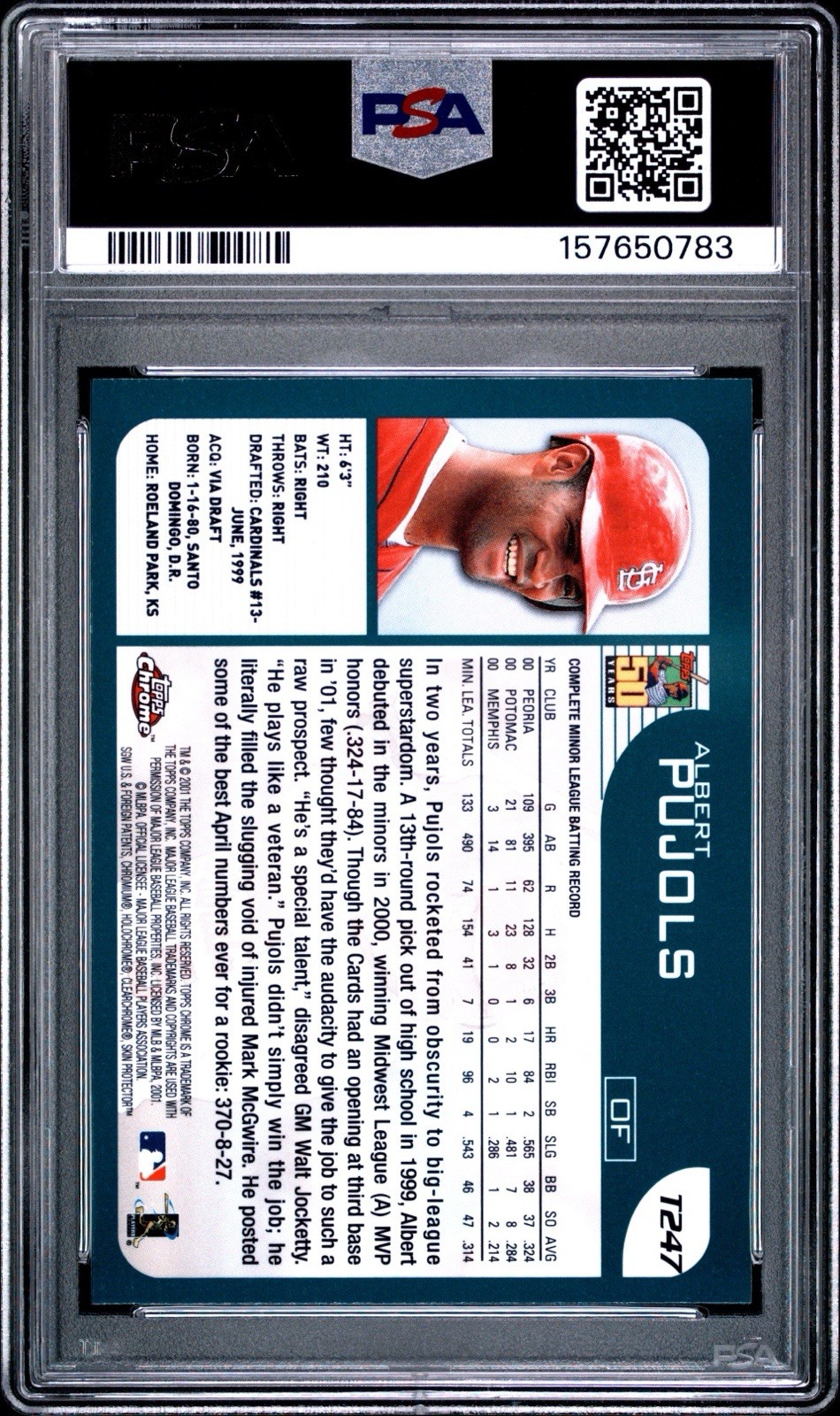 2001 Topps Chrome Traded Albert Pujols PSA 10 view 2