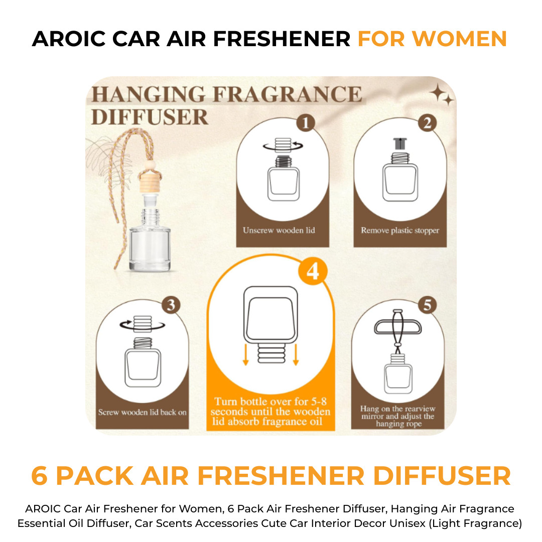 AROIC Car Air Freshener 6 Pack for Women Unisex Hanging Essential Oil Diffuser