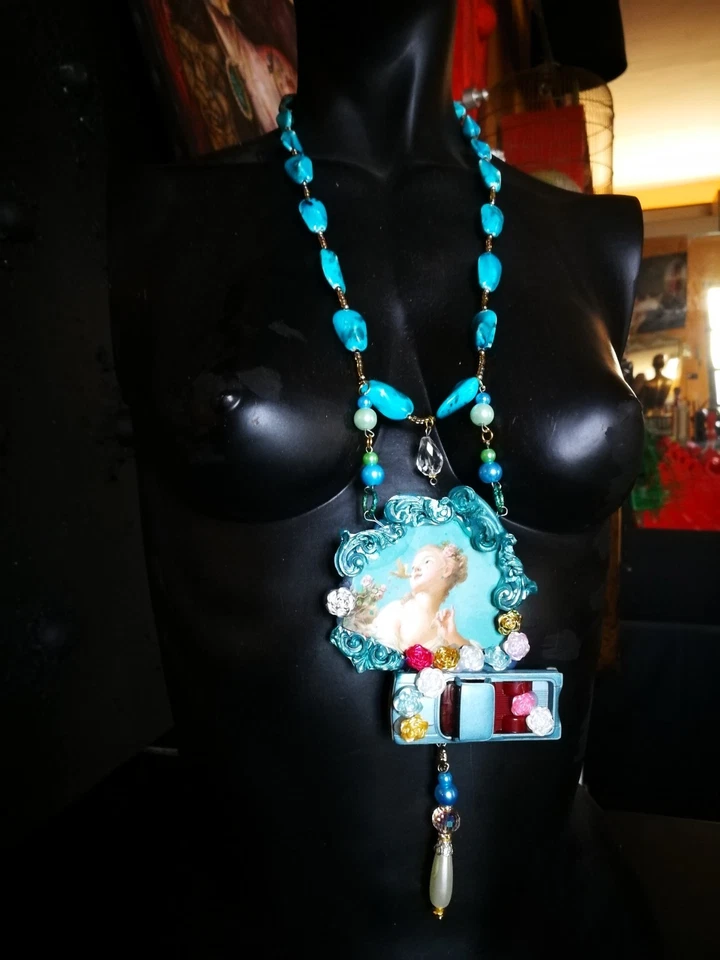 Pingente de colar de joias marca de luxo barroco rococó fragonard vintage carro rosas - Imagem 4 de 4