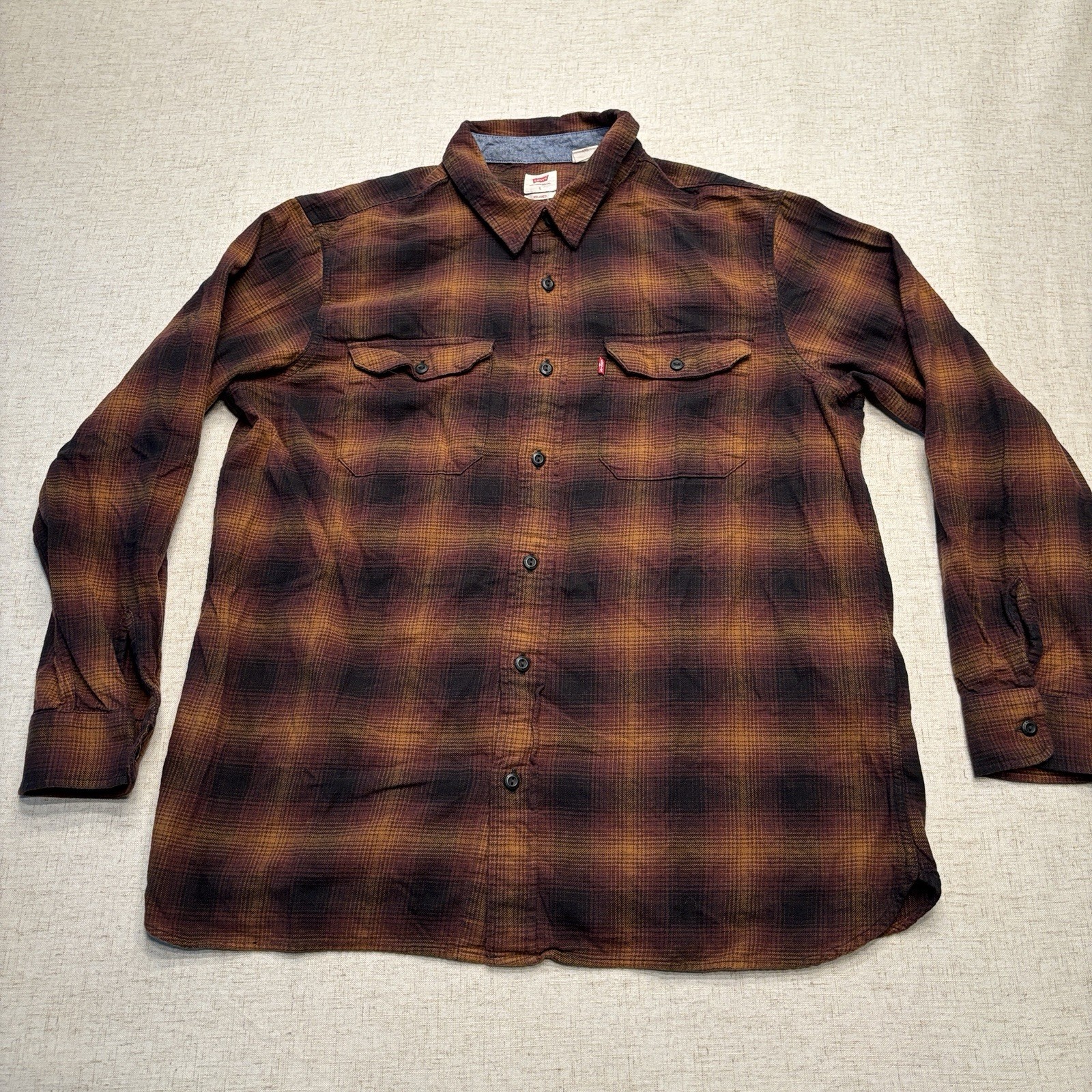 Levis Flannel Button Shirt Relaxed Fit Mens Size Large Long Sleeve Western Plaid