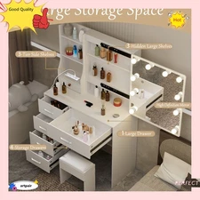 10 LEDBulbs Mirror Vanity Dressing Desk, Makeup Dresser Table +USB Charging Port