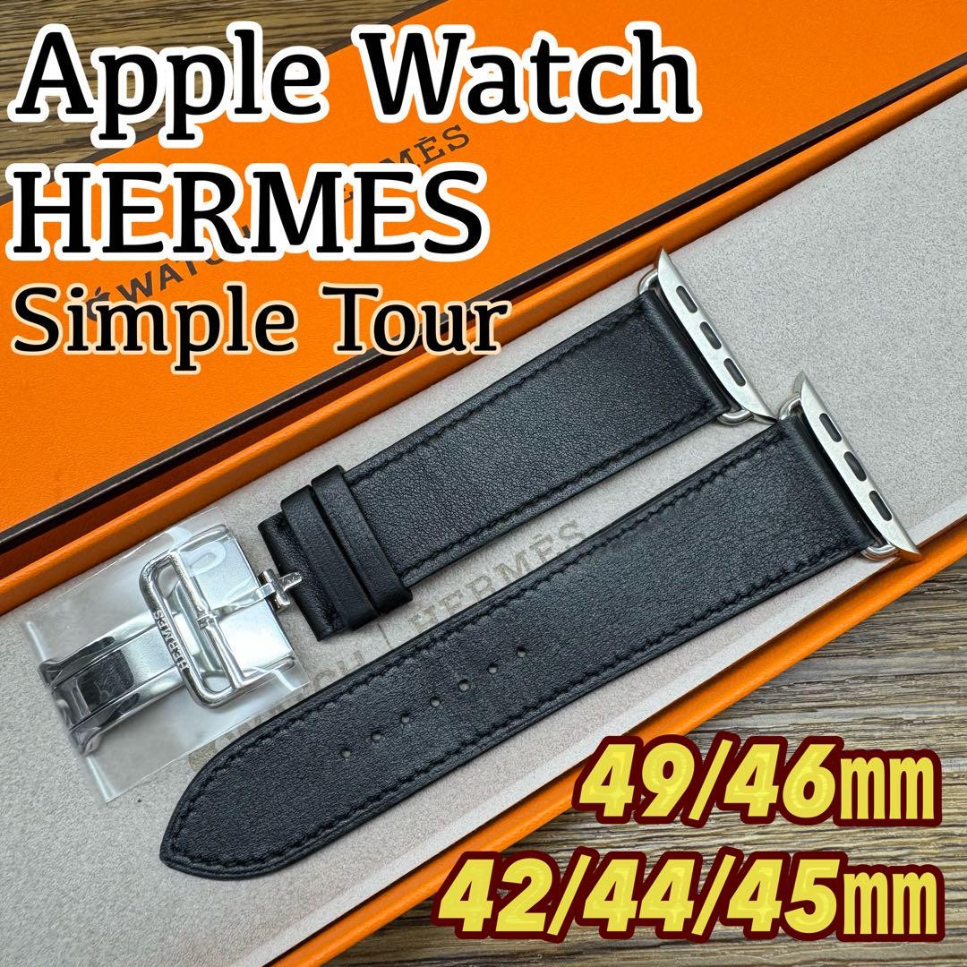 HERMES - 新品 AppleWatchHermesレザーベルト42/44/45/49mm 黒 Hermes Black Leather Apple Watch Band Compatible with 42mm