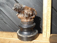 Vintage Spelter Lion Figure on Wooden Plinth - French Power / Strength Figure