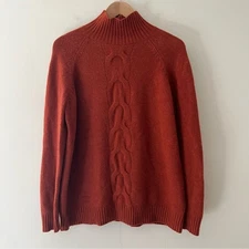 Garnet Hill Cashmere Sweater Rust Mock Neck Cable Size Medium Classic Fall