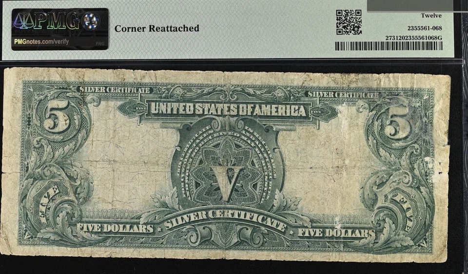 1899 $5 U.S. Silver Certificate, Chief Note, PMG   F 12, Fine - Image 2 of 2