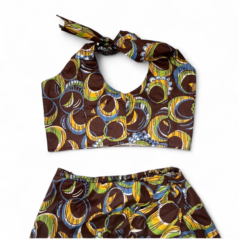 Conjunto de Disfraz Infantil Vintage 2 Piezas Halter Top y Pantalones Cortos Burbuja, Talla 5/6 Estampado Mod Foto 2 de 4