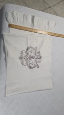 Elegant White Linen 112" Crown Linen Designs Bed Scarf With Embroidered Motif