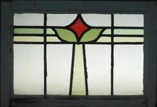 MIDSIZE OLD ENGLISH LEADED STAINED GLASS WINDOW 26" X 18"