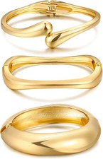 Chunky Gold Bangle Bracelets for Women, Dainty 14k Gold Plated Big Stackable Ban