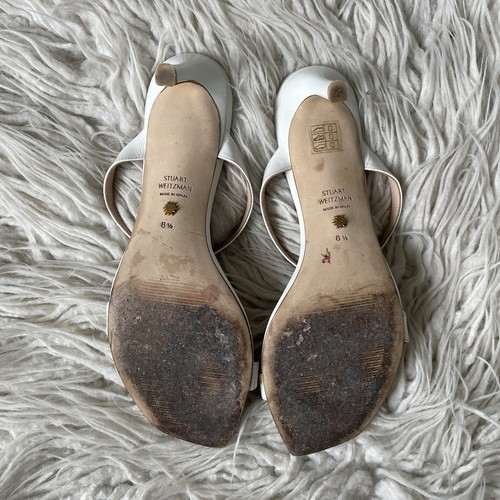 Stuart Weitzman Aleena weiße Leder-Pantoletten mit eckiger Zehenpartie 75 mm Absatz Größe 8,5 - Bild 12 von 12