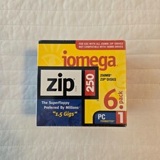 PACK of 6 Iomega 250MB Zip Disks Formatted for PC - RARE / NEW / SEALED