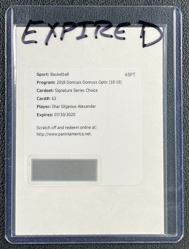 SHAI GILGEOUS-ALEXANDER 2018 DONRUSS OPTIC SIGNATURE SERIES CHOICE AUTO EXPIRED
