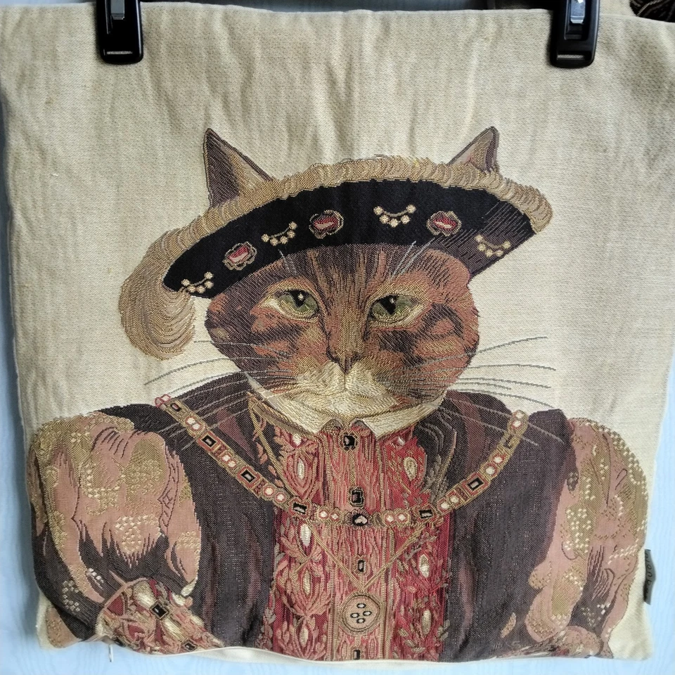 Set Of 2 Henry VIII D'Artagnon Cat Aristocat 18" Pillow Covers Tapestry Novelty - Image 3 of 4