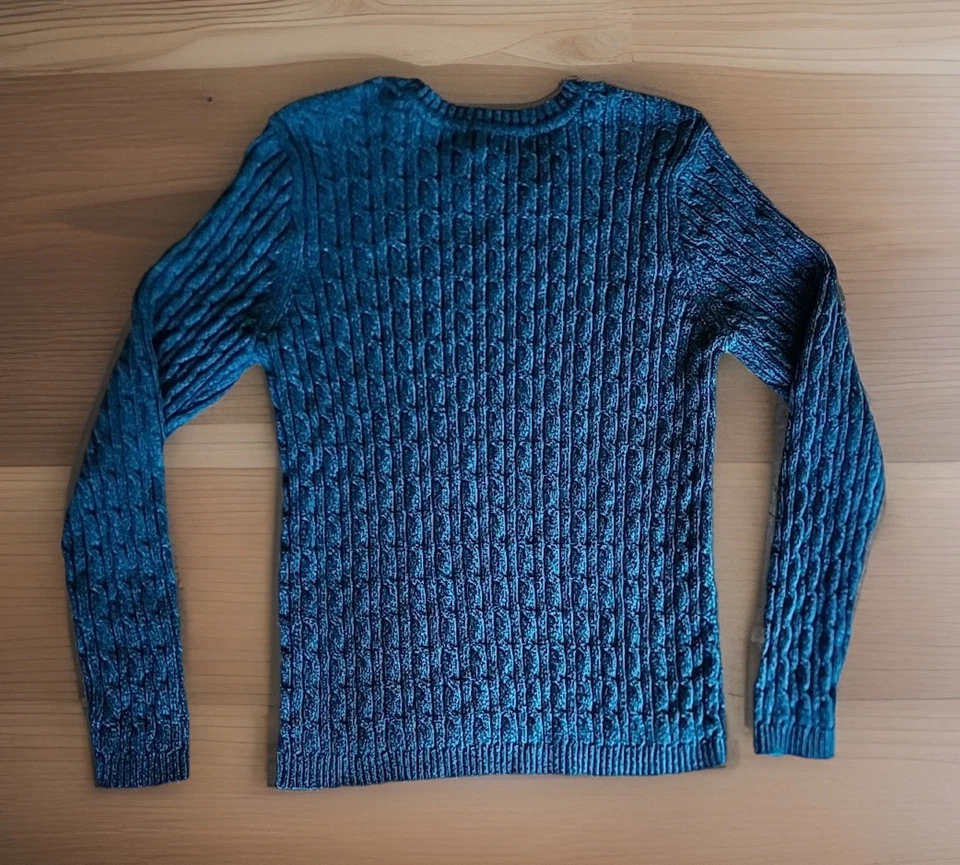 Suéter Karen Scott Pescador Tejido con Cable Preppy Informal Mármol Azul Teal Para Mujer M Foto 3 de 4