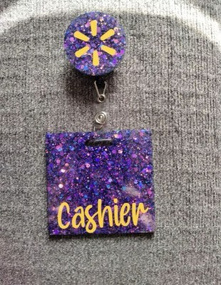 Purple Spark Retractable Name Badge Reel ID Card Holder Customizable Badge Buddy