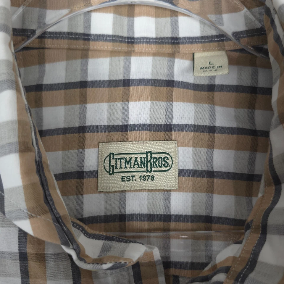 Gitman Bros Shirt Mens Large Cotton Linen Popover Half Placket Check USA Made - Image 3 of 4