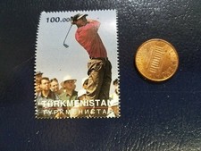 Tiger Woods PGA Golf Golfer Turkmenistan Perforated Stamp (b)